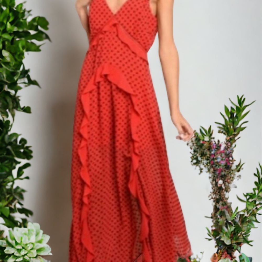 BLACK & RED RUFFLED LONG DRESS - Picture 3 of 6